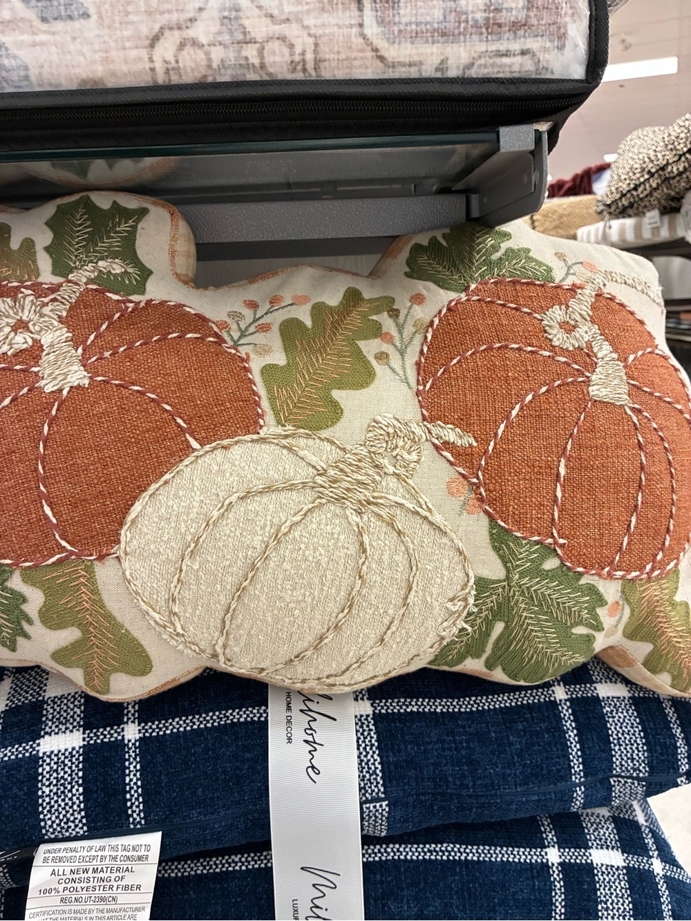 Harvest Pumpkin Embroidered Accent Pillow - Neutral & Orange